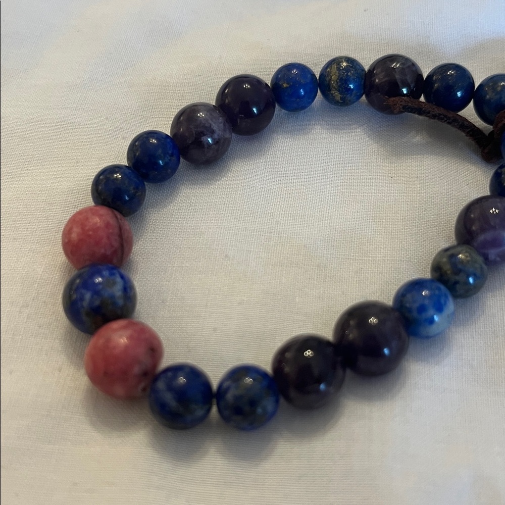 Lapis Lazuli and Rhodochrosite beaded stretch bracelet